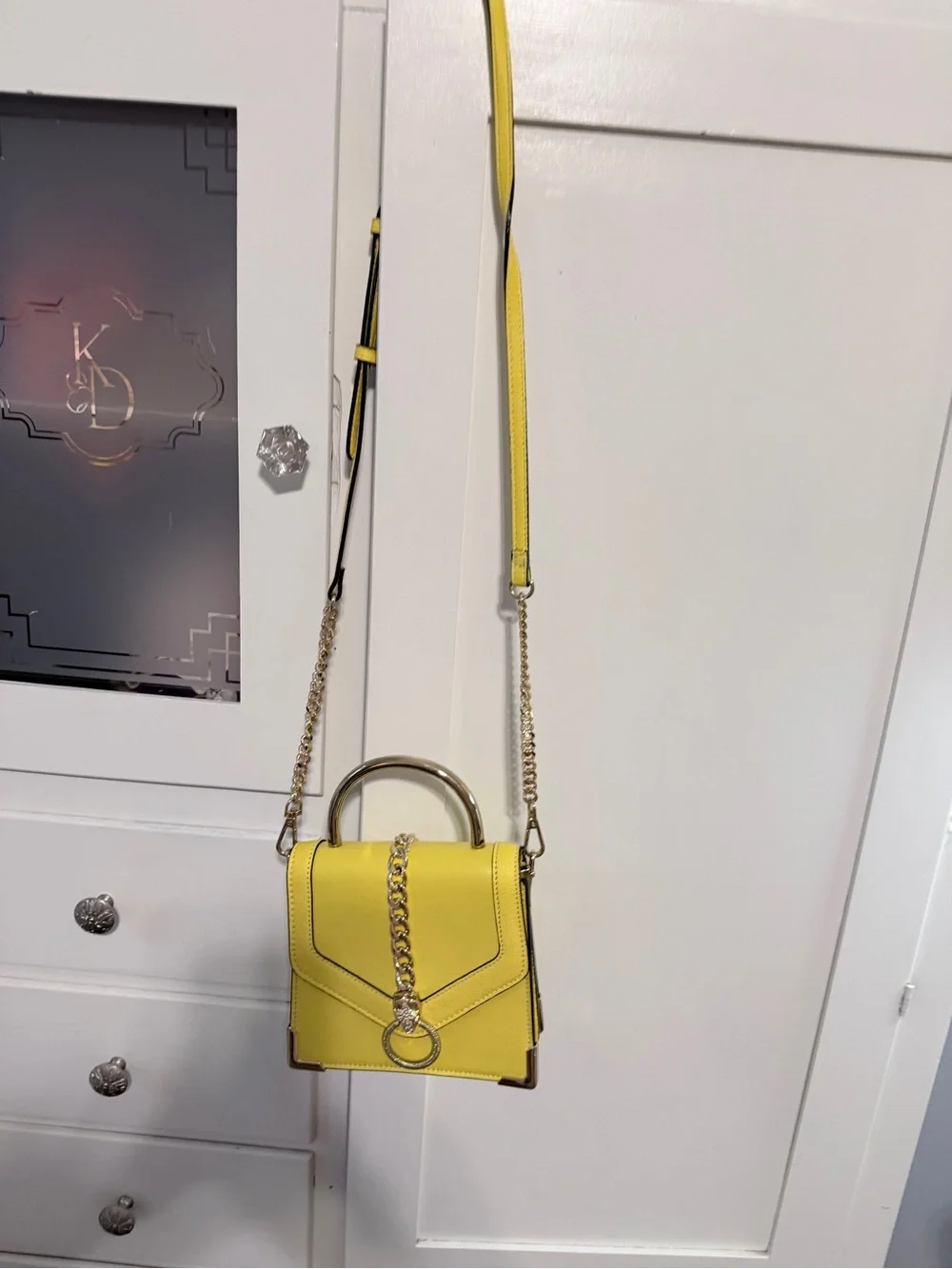 Aldo Bright Yellow Mini Crossbody with Chain and Top Handle